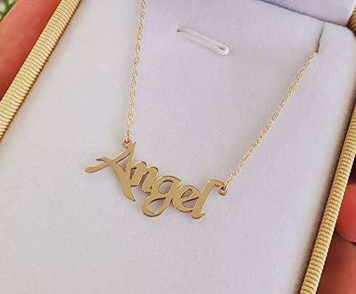 DAWNING OF NEW FONT 14k Solid Gold Custom Name Necklace Personalized Customizable Custom Made Name Mother Day Gift Women Nameplate Dainty Men Girl Scripture Handcrafted Made in USA Fine Jewelry High Polished3