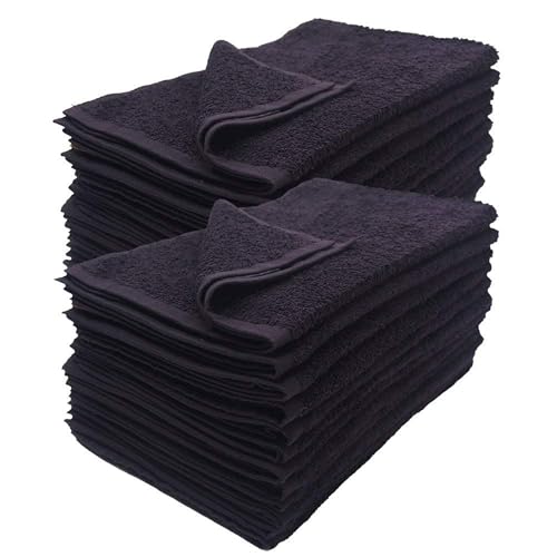 Image of Simpli-Magic Cotton Hand Towels, 16 inchx27 inch, Black, Not Bleach Proof, 12 Count