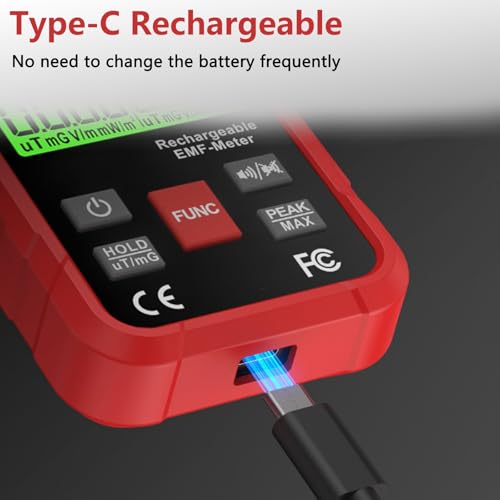 YUZINO EMF Messgerät, Elektrosmog Messgerät EF/MF/RF-Daten Mit LED-Display, Datenkabel Type-C, Drehfeldmessgerät Alarmlampe In Drei Farben Tragbar FüR Zuhause, BüRo Und AußEnbereich