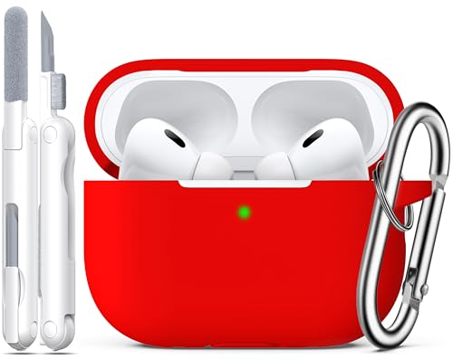 R-fun Custodia per AirPods Pro 2a/1a generazione con set di pulizia, protezione completa in silicone per custodia di ricarica Apple AirPods Pro 2023/2022/2019 [LED anteriore visibile],Rosso