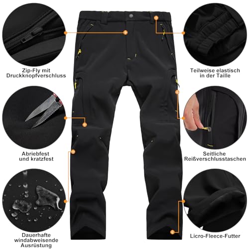 yeyity Herren Softshellhose Gefüttert Outdoorhose Wasserdicht Wanderhose Warm Skihose Snowboardhose Winddichte Thermohose Schneehose Winter Trekkinghose(MH4409,Black,34)