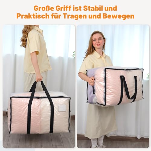 Dntorx 4 Stück 105L Große Aufbewahrungstasche mit Deckel, Faltbare Transparente Umzugskartons Groß mit Reißverschluss Griffe Weihnachtslager für Weihnachtsbaum Tasche Umzug Bettwäsche Aufbewahrung