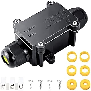 Elezenioc IP68 Waterproof Junction Box, 2-Way Outdoor Cable Connectors with 2 Cable M20 Gland Wire Connector Electrical Junction Box for 5-15MM Diameter Cable, Black