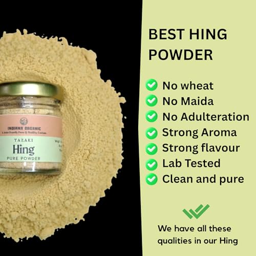 Image of Indiana Organic Pure Hing Powder (Gluten Free) | No Flour, No Additives, No Fillers | asafoetida powder kayam Perungayam | High Potency | Mustard Size Usage -10 gram | Lab tested no wheat flour or maida (10 gram)