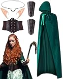 Suhine 5 Pcs Halloween Renaissance Women Costume Fairy Cape Woodland Medieval Hooded Cloak Viking Party Cosplay(Large,Coffee, Dark Green)