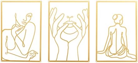 Hniuyun Metal Wall Decor, 3 Pieces Modern Minimalist Wall Decor Abstract Wall Art Bedroom Decor Wall Sculptures Home Hanging (Gold)