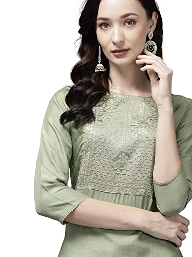 Image of INDO ERA Women's Yoke Design Polyester Calf Length Straight Kurta(KT9BE2758)