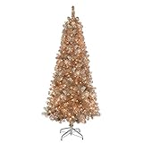 Puleo International 6.5 Foot Pre-Lit Rose Gold Tinsel Artificial Christmas Tree with 300 UL-Listed Clear Lights