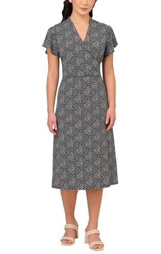 Adrianna Papell Women's Flutter Sleeve Printed Midi Dress (Blue, L), Large