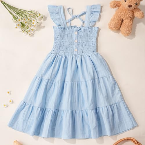 HONGTEYA Toddler Girl Dress Ruffle Sleeveless Princess Dresses, Summer Dress Beach Sundress (US, Age, 5 Years, 6 Years, Pure Blue) — view 6