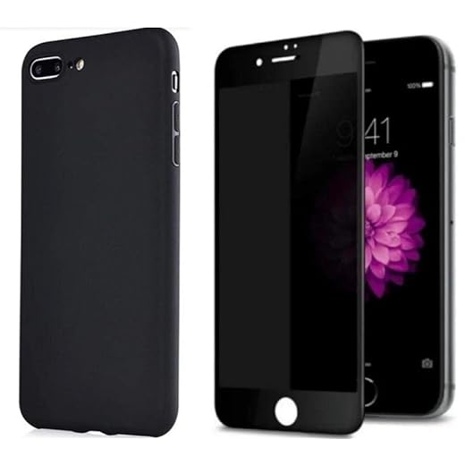 Capa Capinha Preta para iPhone + Película de Vidro Privacidade Anti Spy Compatível iPhone 7 Plus / 8 Plus (YKR Acessórios)