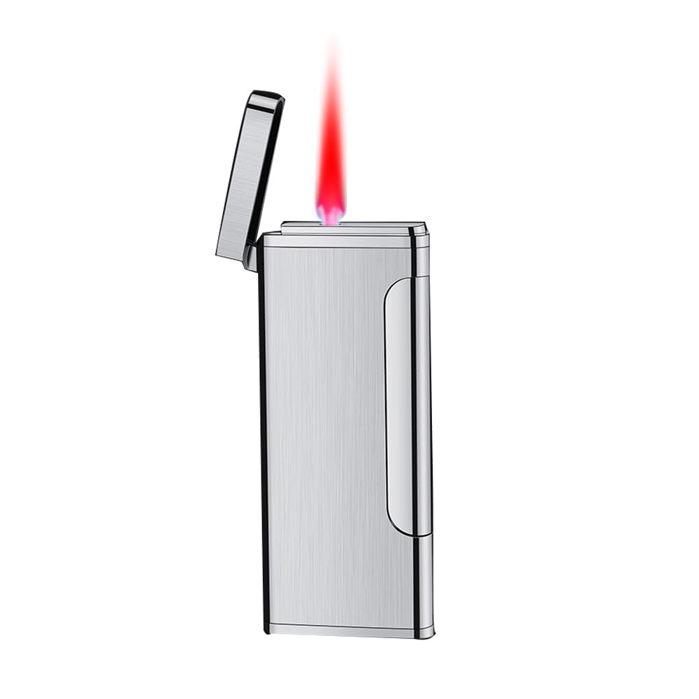 Jet Torch Lighter Windproof Refillable Butane Gas Flame Slim Mini Lighter Good for Cigar Cigarette Candle (Silver)