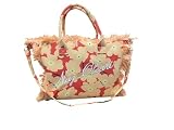 BRAND ICONICO: Borsa mare NAJ-OLEARI con fantasia floreale vivace su sfondo rosso corallo, impreziosita da ricamo del logo.