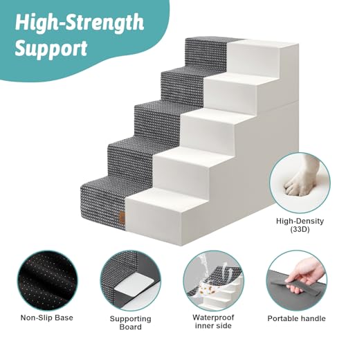 Image of COZY KISS Dog Stairs for Small Dogs, 5 Step Pet Stairs for Beds & Couches