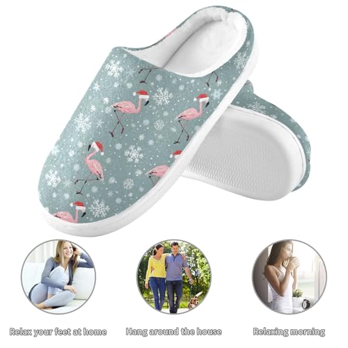 Fuzzy Memory Foam Slippers for Women/Men Flamingos Santa Hats Pattern Fluffy Winter House Shoes Indoor and Outdoor 5