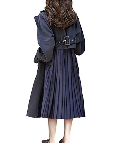 [Tomwell] トレンチコート レディース スプリングコート バックプリーツ 着痩せ 春コート 切替え オシャレ 通勤 カジュアル コート A ネイビー M