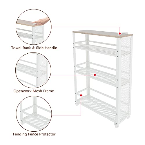 Fusehome Slim Kitchen Storage Cart, 3 Tier Metal Rolling Utility Cart Mesh Basket, Multifunction Wire Basket Shelf Trolley For Home Laundry, Bathroom, Living Room, White #TOP1