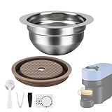 TINGFENG Stainless Steel Reusable Coffee Pods for Nespr*SSO Ve*rtuo Refillable Capsules Compatible with Next POP GCA1 and ENV135 Series with 4 Barcode Stickers,Silicone Lid (230 ML)