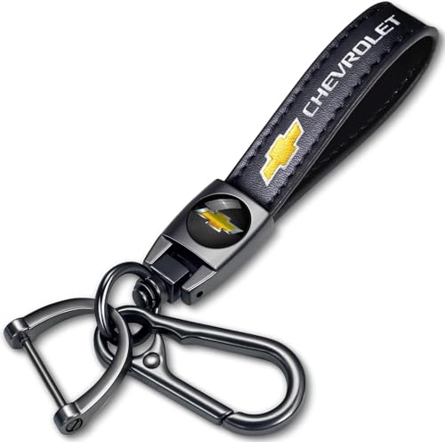 VX2U2M Genuine Leather Car Keychain Keyring Accessories Compatible with Chevy Series Car Keychains Family Present for Man and Woman Black