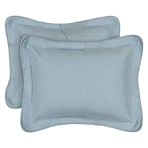 King Charles Modern Farmhouse Floral Matelasse Decorative Pillowcase, 100% Cotton Breathable Bedding, Standard Sham (20" x 26"), Blue