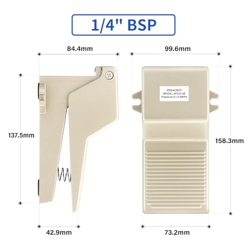 ERGAOBOY Pneumatisches Fußpedal-Ventil-Kit, 1/4\BSP 5 Wege 2 Positionen mit Gewinde und rutschfestem Gummi Druckkontrolle 4F210-08 mit 6MM Fittings