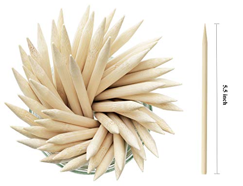 Penta Angel 5.5 inch Thick Bamboo Sticks for Cotton Candy Caramel Apple, Natural Birch Wooden Corn Dog Cob Hotdog Sticks Sausage Meat Skewers for Cheesecake Cakepop Fruit, 50Pcs