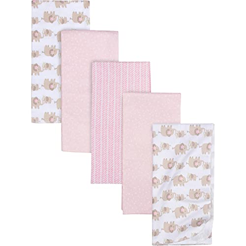 Image of Gerber Boys and Girls Newborn Infant Baby Toddler Nursery 100% Cotton Flannel Receiving Swaddle Blanket, Elephants Pink, Pack of 5