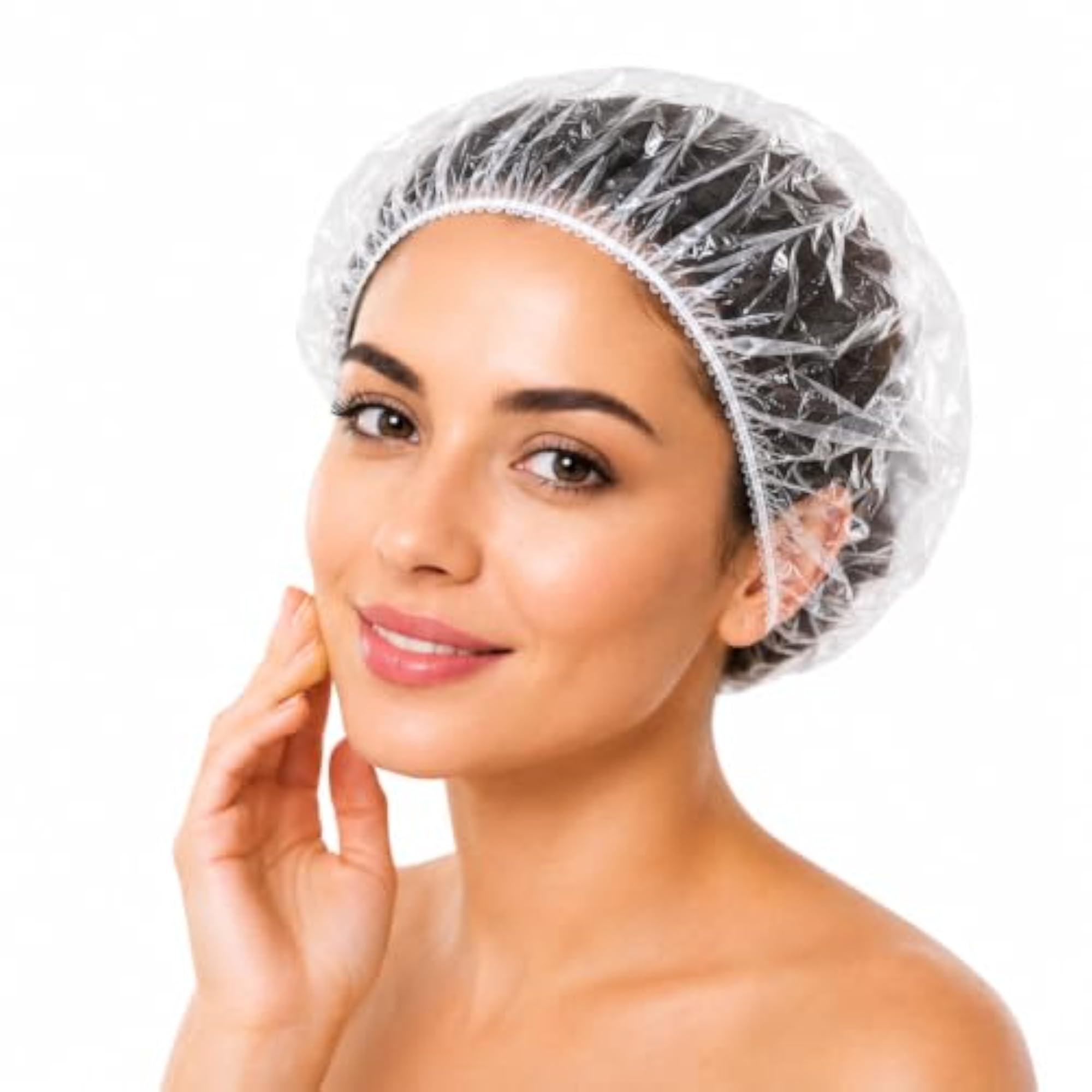 Disposable Plastic Clear Hair Cap Pack of 30, Waterproof Shower Cap