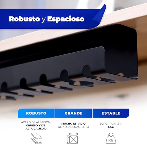 HOMEPROTEK Organizador Cables Escritorio para Organiza Cables - x1 Bandeja Cables Escritorio Negro para Esconder Cables en tu Oficina o en tu Casa - Cable Organizer for Desk Cable Management - imagen 3