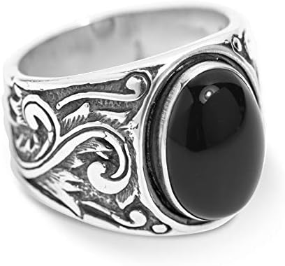 American West Sterling Silver Black Agate, Blue Lapis or Tiger Eye Gemstone Scroll Leaf Wide Ring Size 8 to 13