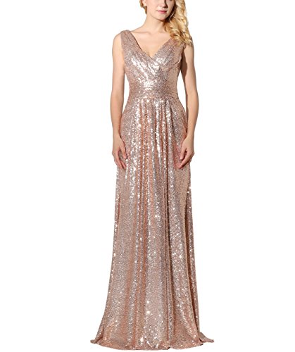 Belle House Rose Gold Sequins V Neck Prom Dress Long Evening Gown Sd349 #TOP6