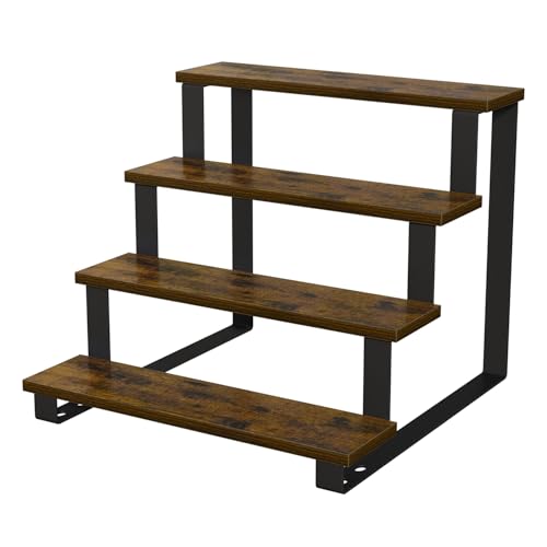 YINMIT Wooden Display Riser Stand,15.75 Inch Tiered Perfume and Cologne Organizer Stand, 4 Tier Spice Rack Organizer, Rustic Display Shelf for Cupcake, Figures, Candles (4 Tier Brown, 15.75 In)