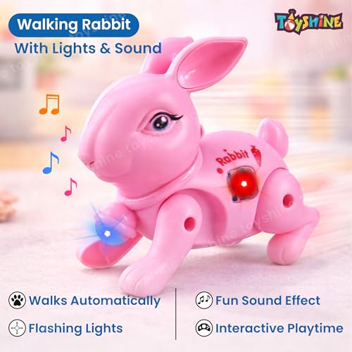 Image of Toyshine Battery Operated Cute Interactive Walking Rabbit with Light & Sound Cuddly Electronic Pet Educational Features Toy for Kids- Pink