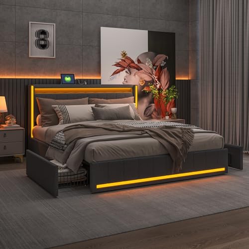 BRILVERDE-Polsterbett-140x190-mit-Stauraum-Doppelbett-mit-USB-und-LED-Jugendbett-mit-4-Schubladen-Funktionsbett-Bettgestell-mit-Lattenrost-Linen-Grau-140-x-190-cm - sparfuchs24.io – Top Angebote, Tests & Preisvergleiche