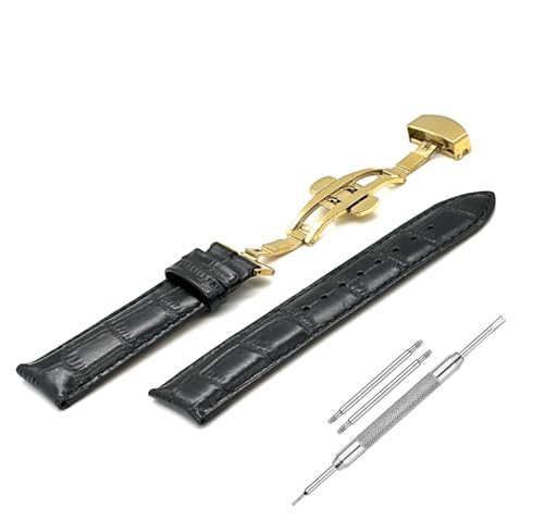 Image of Lineon 22mm Half Padded Premium Leather Mens Watch Strap with ButterFly Lock For Branded Watches Tool and Pins Include