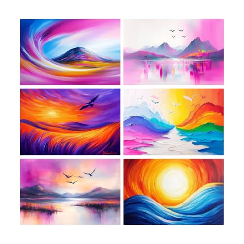 Image of SiddArtify Abstract Landscape Wall Art Prints Set - Colorful Mountain Poster Decor for Living Room Bedroom - Set of 2-4x6 Inch - Board (Pack of 6) - Sticker (Pack of 6)