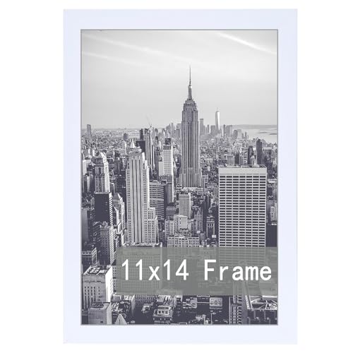 11x14 Picture Frame in White - Horizontal and Vertical Formats for Wall Mounting - Simple Design Frame with Shatter Resistant Plexiglass Perfect for Home Decoration, Office, Hotel，and Bedroom