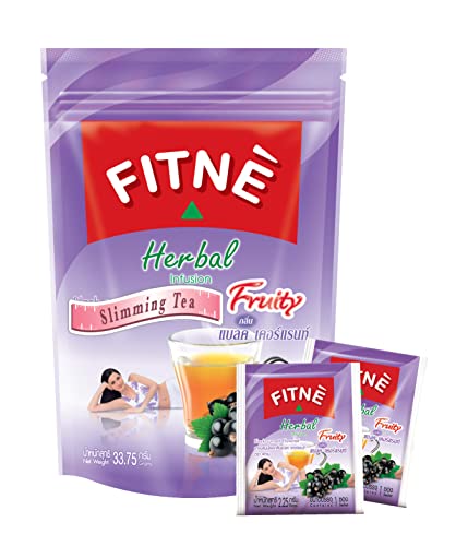 FITNE Black Currant Herbal Green Tea Fruity Scent With Garcinia Senna Infusion Detox Cleansing Diet Boost Antioxidant Fat Burning Metabolism For Weight Loss No Calories, 15 Tea Bags
