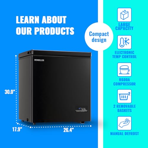 Chest Freezer 5.0 CU.FT Ultra-low Temperature Deep Freezers (Down to -12 ℉) with TWO Removable Baskets Freestanding Black Small Mini Compact Size for Home Kitchen Office