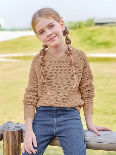 Girls Knit Sweaters Kids Fashion Chunky Crewneck Pullover Jumper Tops 5-14 Years2