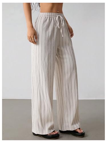 Women's Striped Wide Leg Pants Drawstring Waist Vacation Baggy Lounge Pants Trousers2