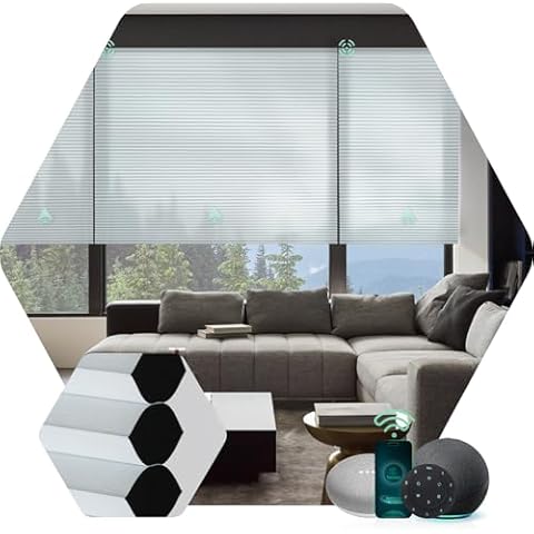 Yoolax Motorized Cellular Shades Compatible with Alexa, Privacy Motorized Blinds, Smart Honeycomb Shades Customized Size, Automatic Blinds for Windows (75% Shading Pearl) Cover