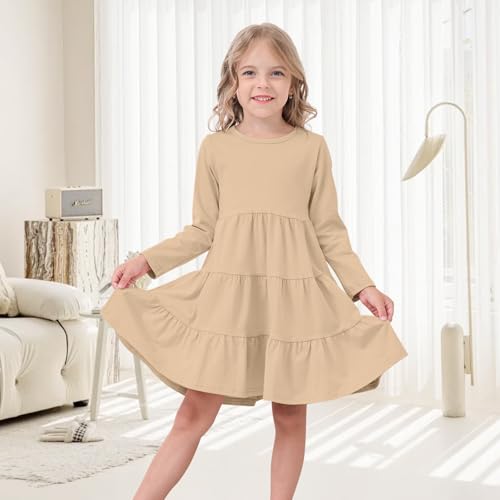 Toddler Girls Dresses Solid Ruffle Toddler Baby Long Sleeve Dress for Little Girls Twirl Fall Causal Round Neck2