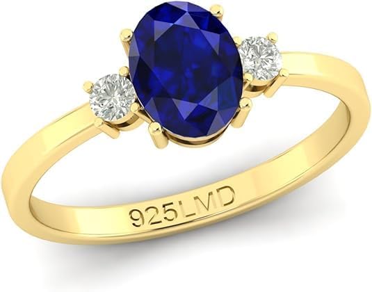 LMDPRAJAPATIS 8x6 MM Vintage Natural Blue Sapphire, Birthstone Statement Gold Plated Ring For Women's (Blue Sapphire,)