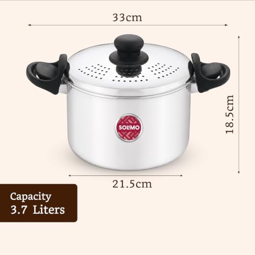 Image of Amazon Brand - Solimo SS Strainer Pot /Rice Pot 3.5L with Lock Handles | Induction Bottom Stainless Steel Cookware| Even Heat Distribution | Gas & Induction Compatible | Dishwasher Safe | BIS Certified