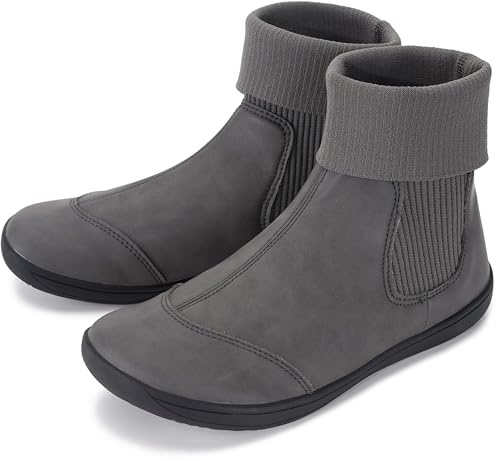 Image of WHITIN Women's Wide Barefoot Ankle Boots | Minimalist Chelsea Styles | Zero Drop | Stacked Sock-like Cuffs