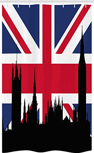 ABAKUHAUS Union Jack Rideau de Douche Stalle, Historique Urbain Royaume-Uni, Ensemble de Salle de Bain en Tissu en Crochets, 120 x 180 cm, Bleu Royal Gris...