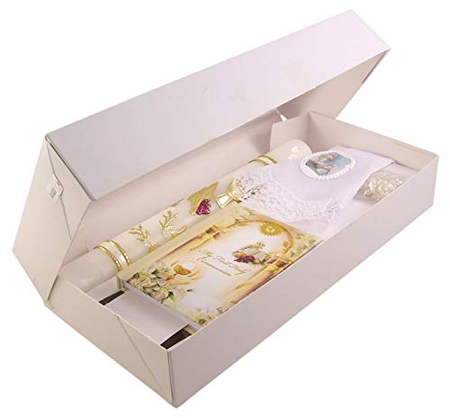 Girl's My First Holy Communion Candle Gift Set With Mass Book, Rosary, And Handkerchief #TOP1