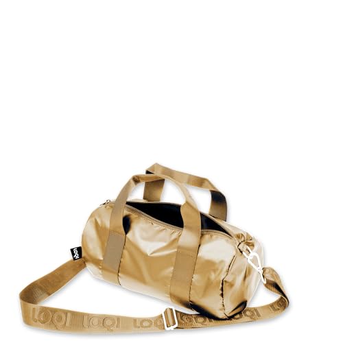 Bolso weekender dorado con bolsillo para tarjeta de tamaño mediano y acabado brillante