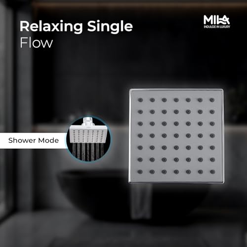 Image of Mila Drizzle Single Function Overhead Shower Head | Rain | Chrome Finish Square Showerhead for Wall Mount | Durable ABS Body, Wide Coverage, Easy Install | Bathroom Fitting (102 * 102mm)
